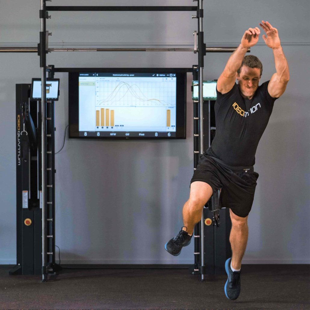 Athlete training with 1080 scale jump